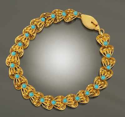 Appraisal: A Ladies' Gold and Turquoise Bracelet Tested k yellow gold