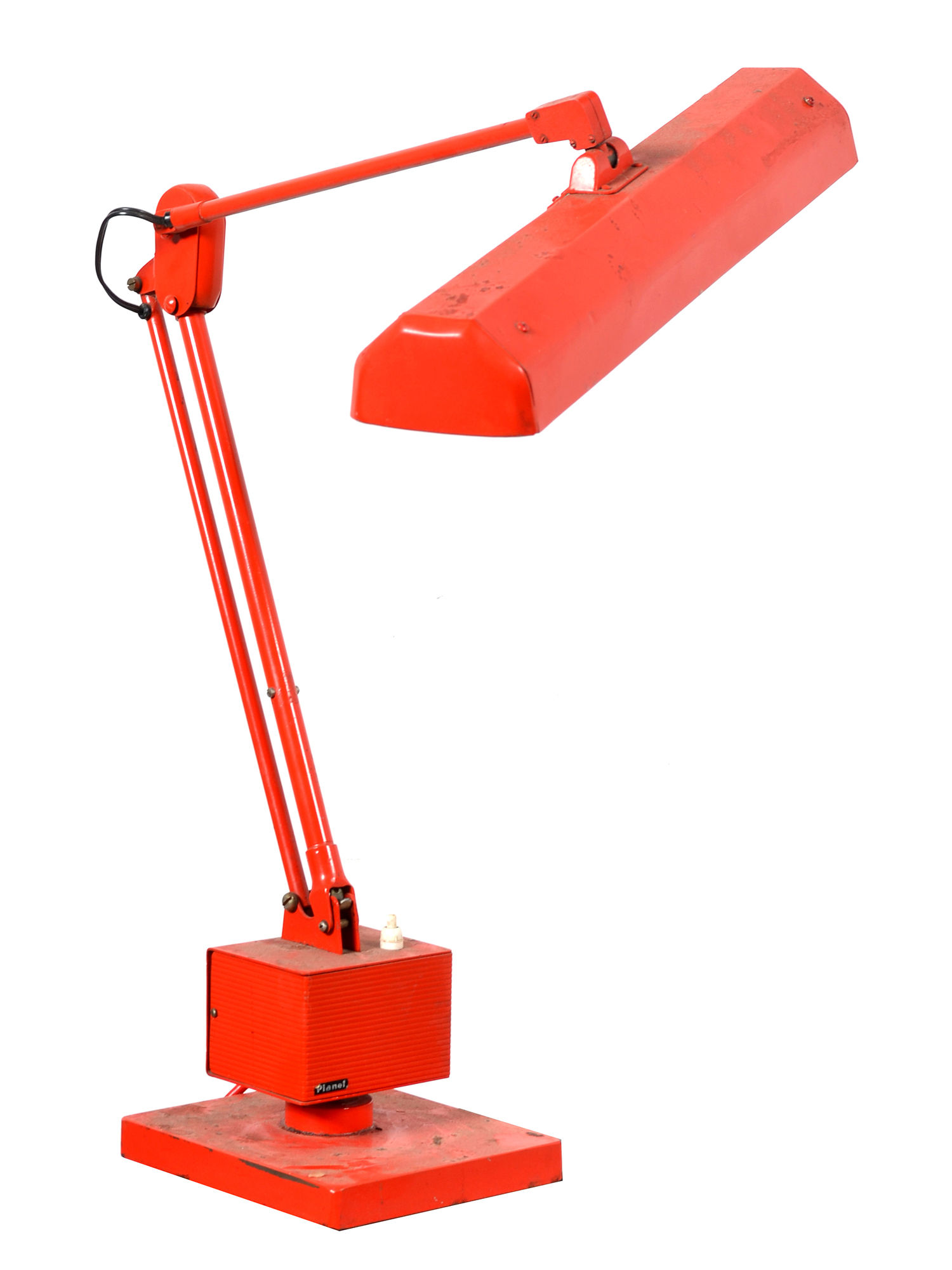 Appraisal: AN INDUSTRIAL RED ENAMELLED PLANET LAMP CM HIGH