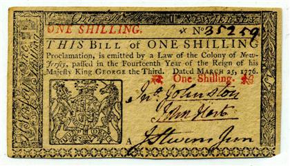 Appraisal: piece Colonial Paper Currency Signed Hart John One Shilling note