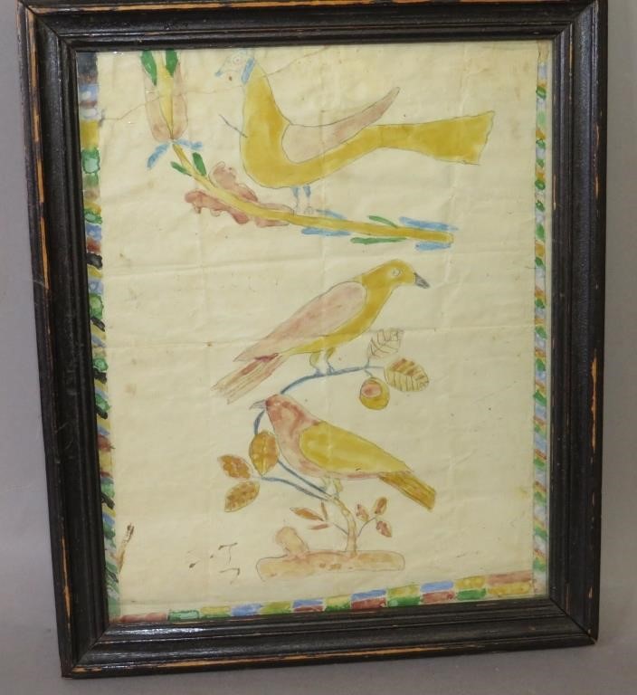 Appraisal: FRAMED SMALL WATERCOLOR OF BIRDS ON STEMSca dated pencil and