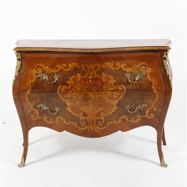 Appraisal: French Louis XV Bombe ormolu mounted commode with floral marquetry