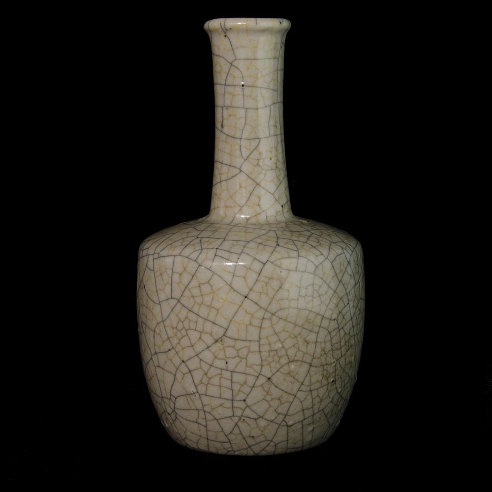 Appraisal: ANTIQUE CHINESE WHITE CRACKLE GLAZE BOTTLE VASE Antique Chinese crackle