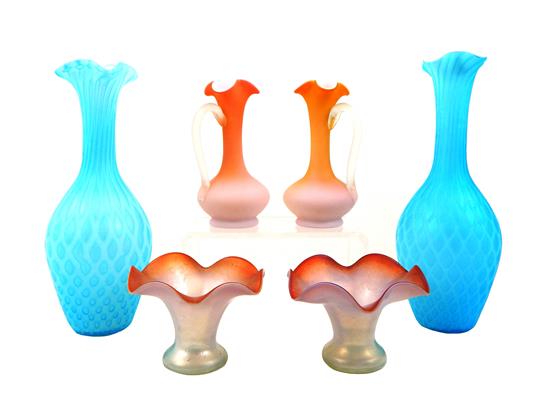 Appraisal: GLASS Three pairs of art glass vases pair of tall