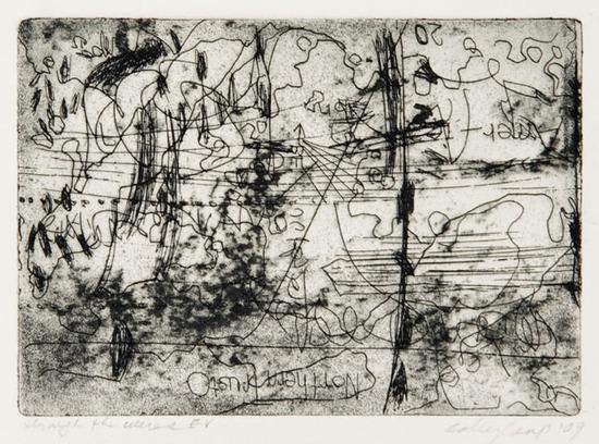 Appraisal: Sally CampThree etchings Through the wires x mm x inches