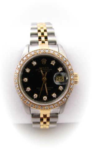 Appraisal: Lady's Rolex Datejust watch with black face diamond numeral marks