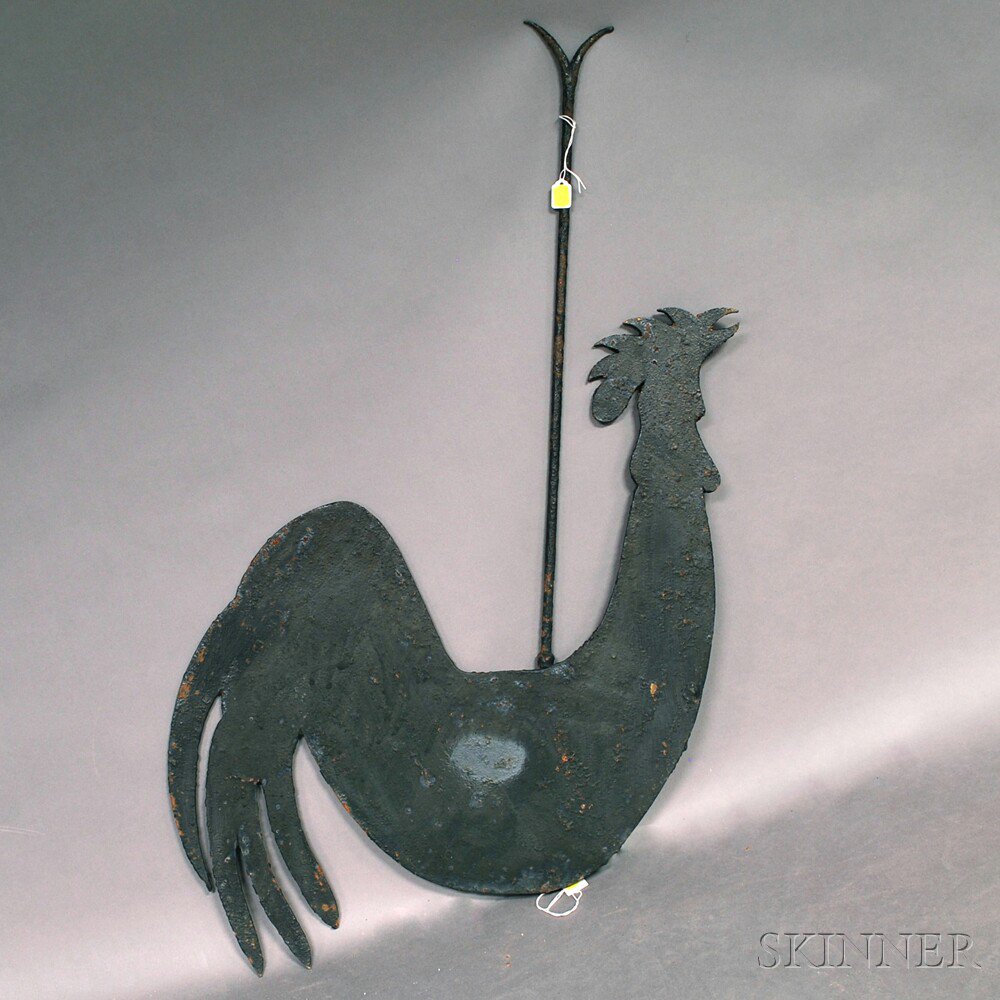 Appraisal: Black-painted Sheet Iron Rooster Weathervane lg wd in Estimate -