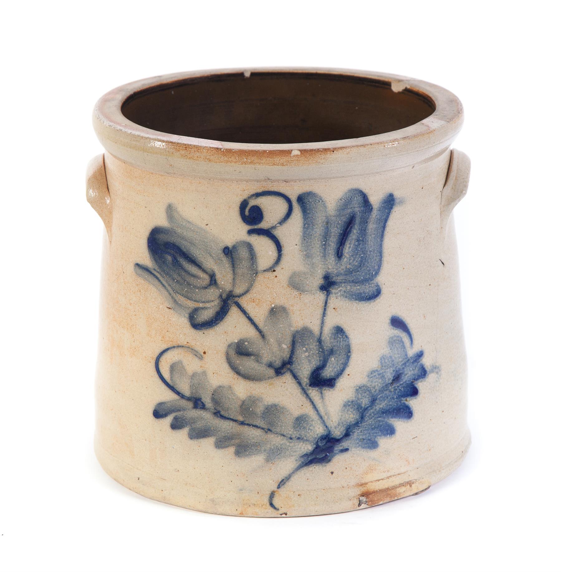 Appraisal: AMERICAN STONEWARE CROCK Second half- th century Brushed cobalt and