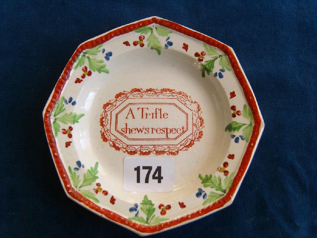 Appraisal: An early th century child's plate of octagonal form with