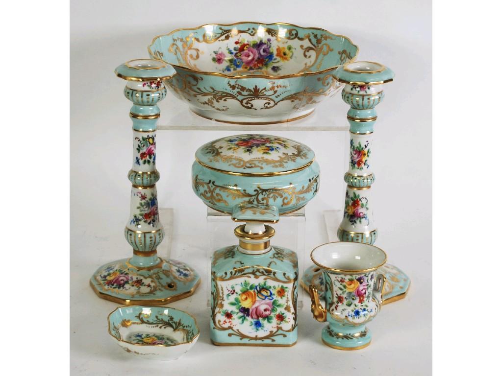 Appraisal: A FRENCH PORCELAIN SUITE OF SEVEN ITEMS comprising a PAIR