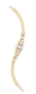 Appraisal: A Retro Yellow Gold Platinum and Diamond Bracelet dwts A