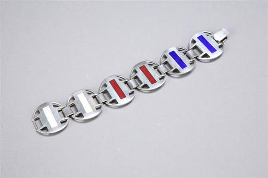 Appraisal: STERLING BRACELET Mid-century modern design with inlaid enamel bars in