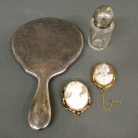 Appraisal: - Sterling silver hand mirror l a small bottle with