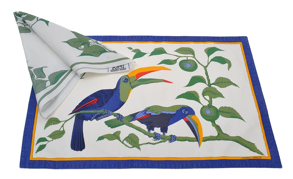 Appraisal: A SET OF HERMES TOUCANS PRINTED COTTON PLACEMATS together with