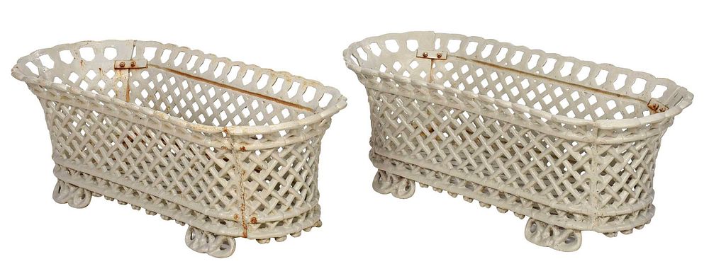 Appraisal: Pair Cast Iron Basket Form Planters American or French Late