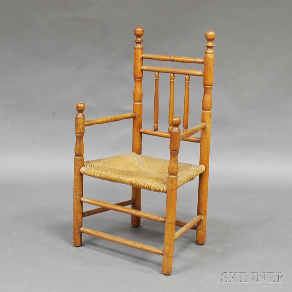 Appraisal: Country Turned Maple Armchair New England th th century with