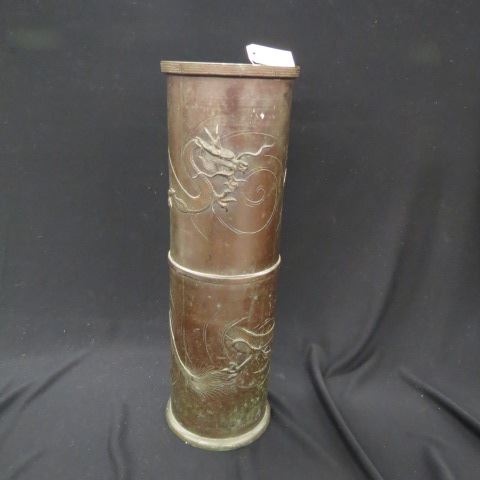 Appraisal: Oriental Bronze Umbrella Holder or Florr VaseDragon in clouds cylindrical