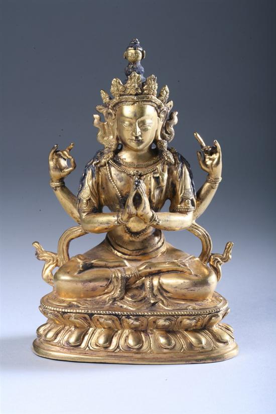 Appraisal: SINO-TIBETAN GILT BRONZE FIGURE OF GUANYIN Qing Dynasty - in