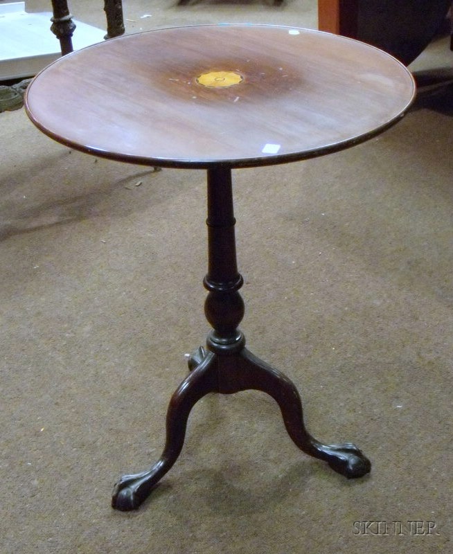 Appraisal: Chippendale-style Carved and Inlaid Mahogany Tilting Dish-top Candlestand