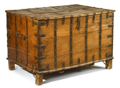 Appraisal: Spanish or Portugese hardwood and wrought iron storage chest The