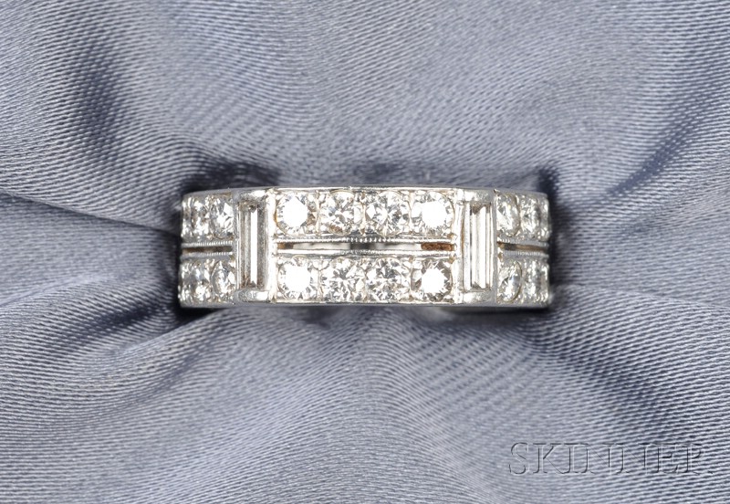 Appraisal: Platinum and Diamond Band set with full and baguette-cut diamonds