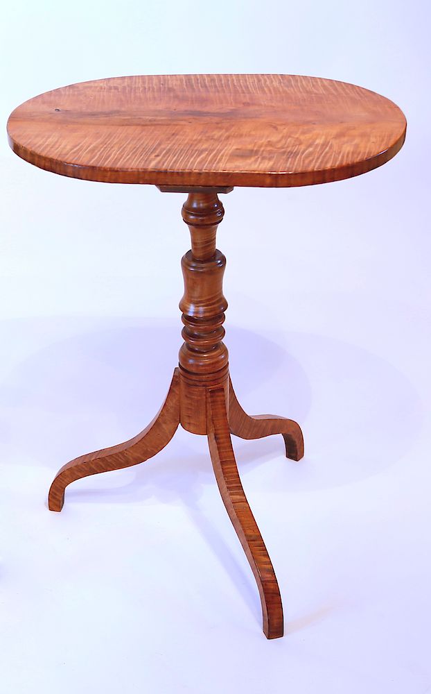 Appraisal: th Century Oval Tiger Maple Stand Exclusive on Bidsquare th