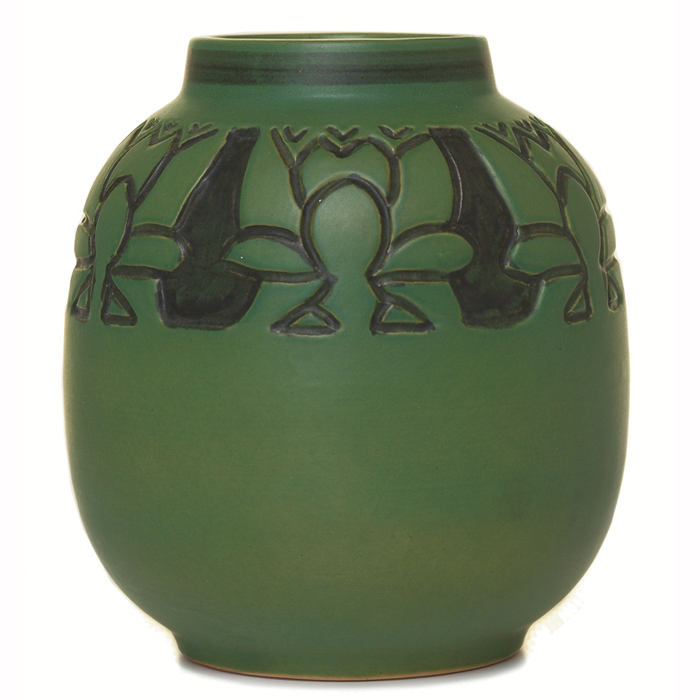 Appraisal: NDSM vase bulbous form with a deeply carved stylized floral