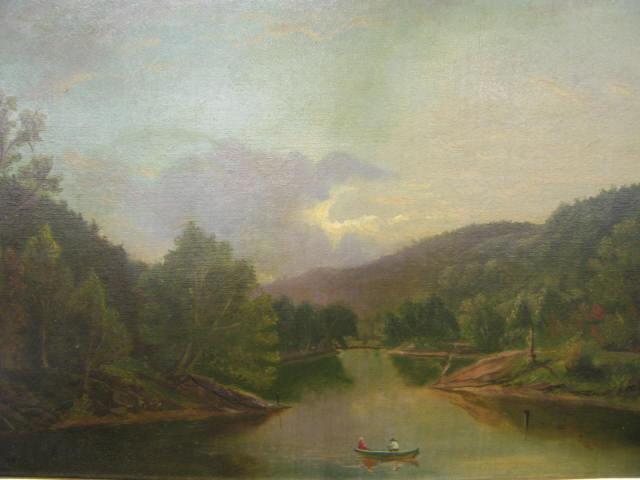 Appraisal: J R Cooper Oil Hudson River Type figures in canoe