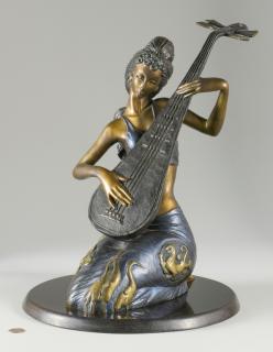 Appraisal: Bronze Pipa Melody Sculpture Jiang Tie Jiang Tie-feng Chinese American