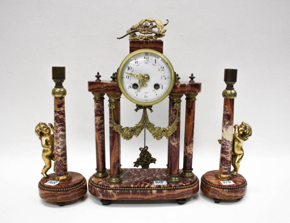 Appraisal: THREE-PIECE FRENCH CLOCK SET Societe Clusienne d'Appareils de Precision et