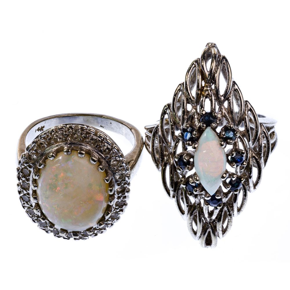 Appraisal: K WHITE GOLD AND OPAL RINGS items including an oval