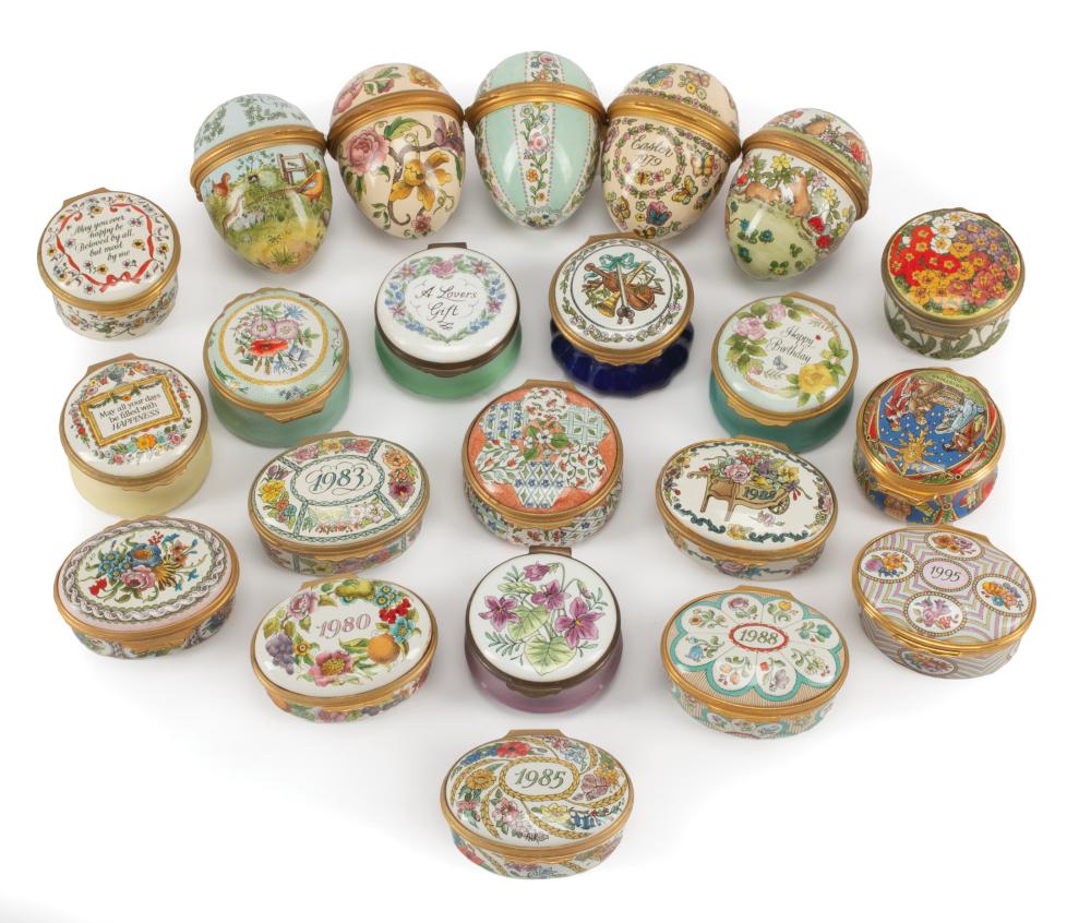 Appraisal: Collection of Twenty Halcyon Days Enamel Boxes hinged lids with