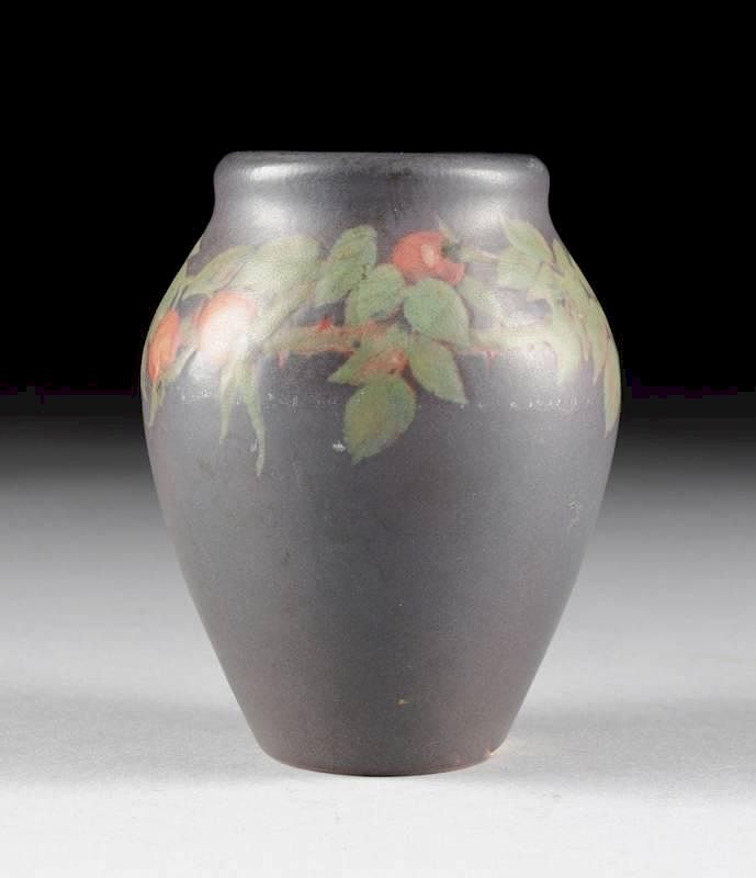 Appraisal: A ROOKWOOD POTTERY BLACK MATTE GROUND VASE DECORATED BY OLGA