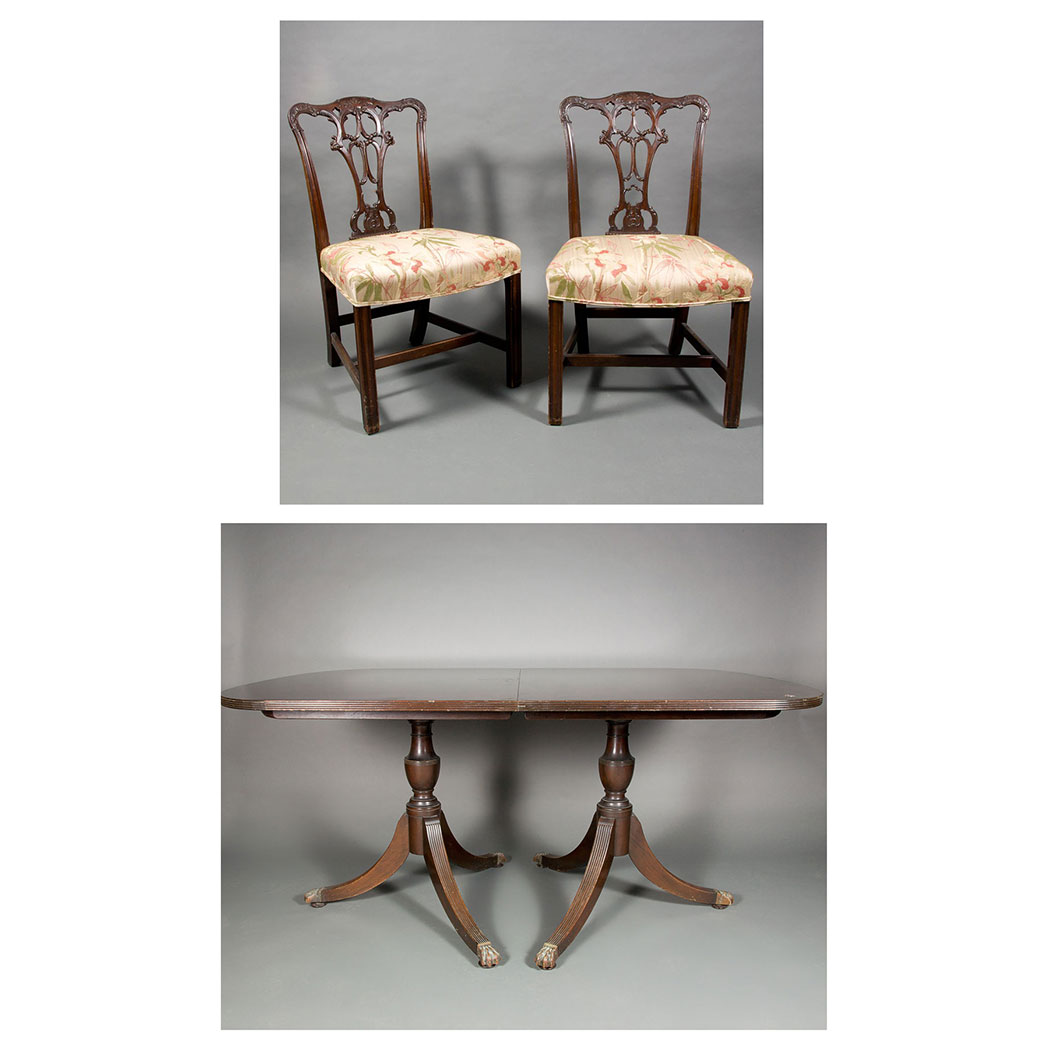 Appraisal: George III Style Mahogany Double Pedestal Extension Dining Table The