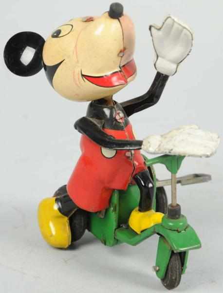 Appraisal: Tin Linemar Disney Mickey on Scooter Wind-Up Toy Japanese Working