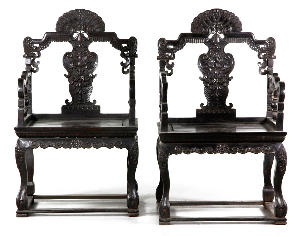 Appraisal: - Pair of Chinese Zitan Chairs Pair of Chinese zitan