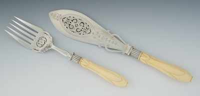 Appraisal: A Victorian Silver Plate and Carved Ivory Fish Serving Set