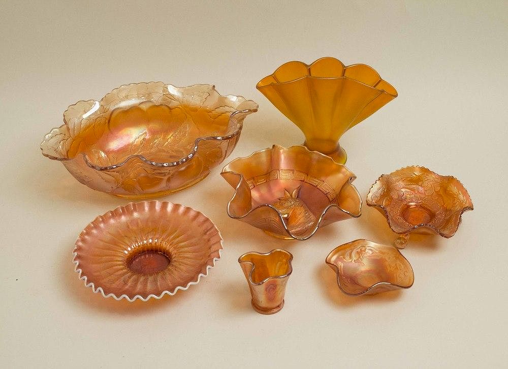 Appraisal: Assorted Carnival Glass Seven pieces of assorted Carnival glass Dimensions