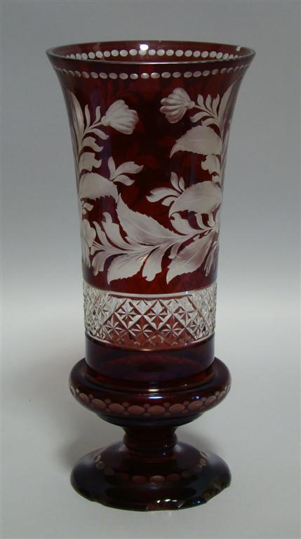 Appraisal: BOHEMIAN ETCHED GLASS VASE The tall flaring vase rising from