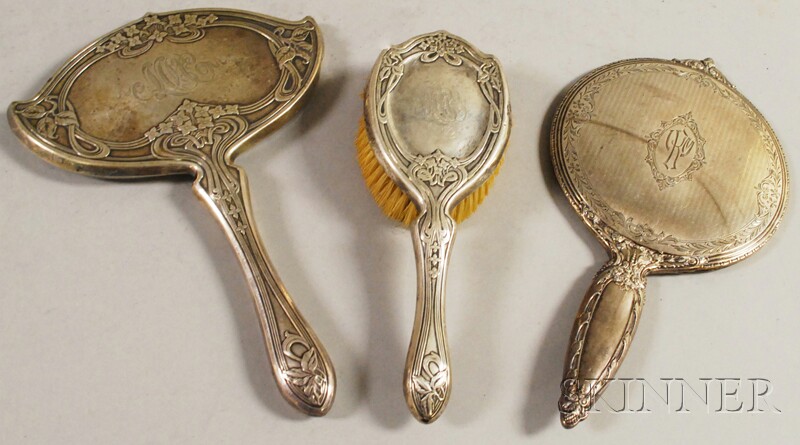 Appraisal: Three Sterling Silver-mounted Art Nouveau Dresser Items an F B