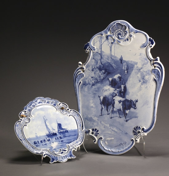 Appraisal: Two Dutch Delft Blue and White Plaques De Porceleyne Fles