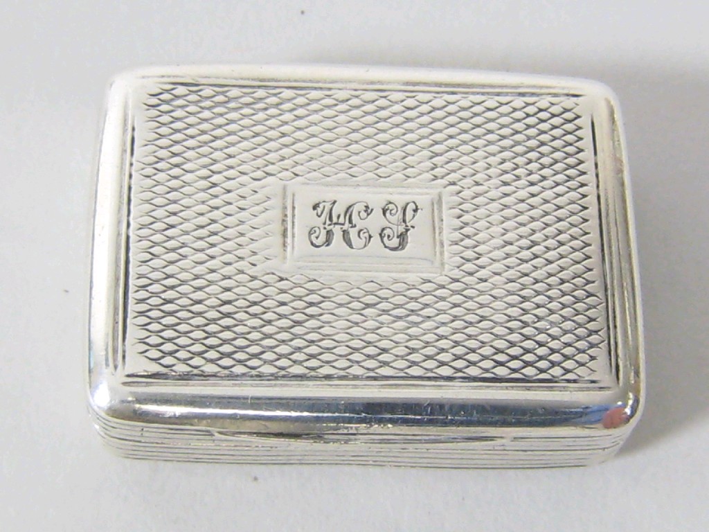 Appraisal: A late Georgian rectangular Vinaigrette with engine turning and engraved