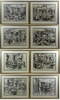 Appraisal: FOX E W Lot of Ink on Paper Interior Designs