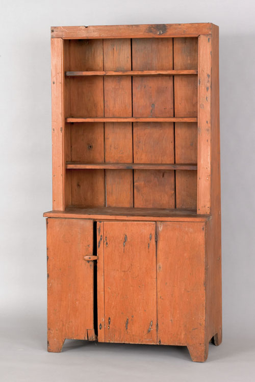 Appraisal: New England pine stepback cupboard th c with open shelves