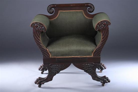 Appraisal: EMPIRE STYLE CARVED MAHOGANY BERGERE late th century with olive