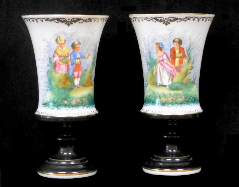 Appraisal: Pair of painted opaline milk glass vases Continental th th