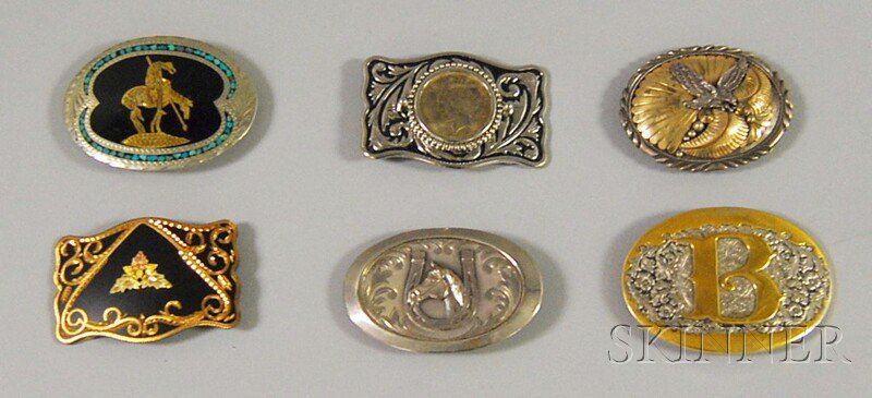 Appraisal: Six Western Belt Buckles one silver and brass with spreadwing