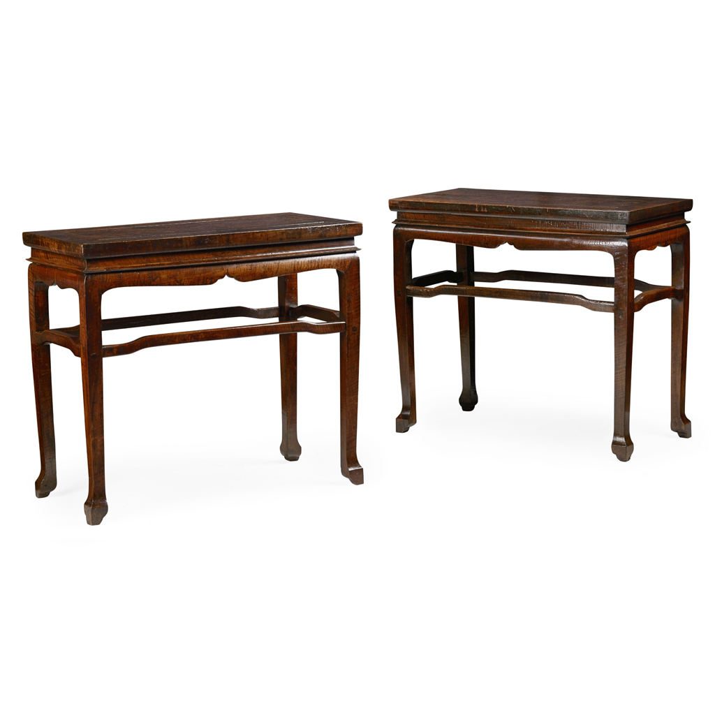 Appraisal: PAIR OF CHINESE HARDWOOD SIDE TABLES TH CENTURY the panel