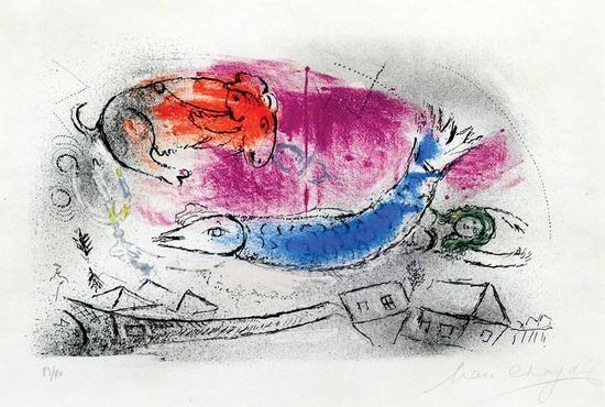 Appraisal: Marc Chagall - the blue fish m lithograph printed in