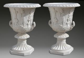 Appraisal: Oversized carved marble planters h Pair of oversized carved white