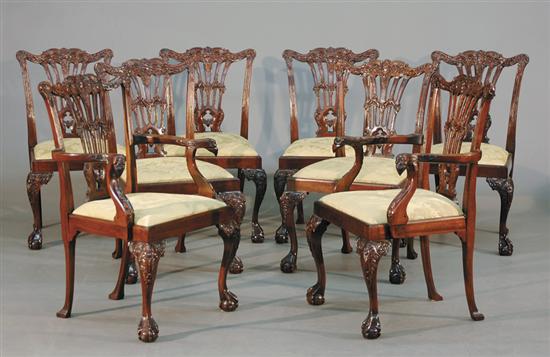 Appraisal: Chippendale style carved mahogany dining chairs set of eight comprised